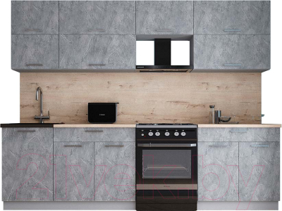 Кухонный гарнитур Интерлиния Мила Gloss 60-27 (керамика/керамика/травертин серый) - фото