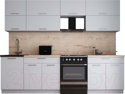 Кухонный гарнитур Интерлиния Мила Gloss 60-27 (пепел софт/пепел софт/травертин серый) - фото