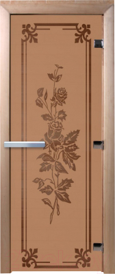 Стеклянная дверь для бани/сауны Doorwood Розы 80x200 / DW01549 - фото