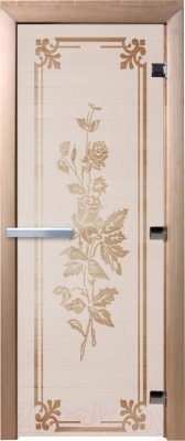 Стеклянная дверь для бани/сауны Doorwood Розы 80x200 / DW02167 - фото