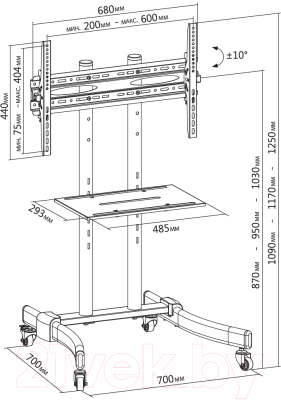 Стойка для ТВ/аппаратуры Cactus CS-ST1030BK