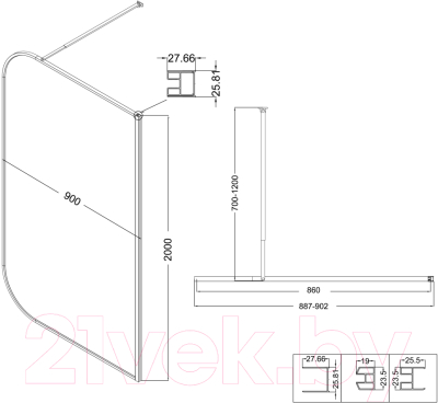 Душевая стенка Niagara NG-689-90TBLACK 90x200