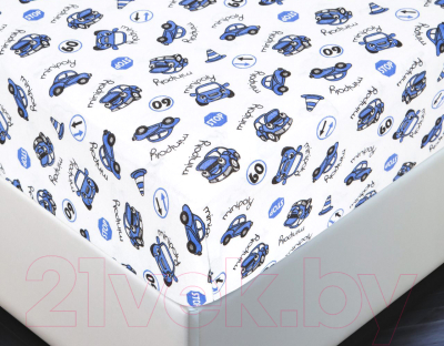 Простыня для малышей АртПостель На резинке Машинки синие 250 - фото
