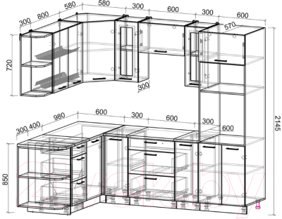 Кухонный гарнитур Интерлиния Мила Gloss 1.68x2.4 левая