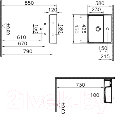 Умывальник VitrA ArchiPlan 45x38 / 7400B003-0001