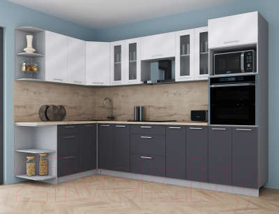 Кухонный гарнитур Интерлиния Мила Gloss 1.68x3.0 левая