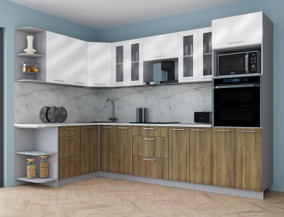 Кухонный гарнитур Интерлиния Мила Gloss 1.68x3.0 левая
