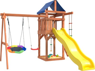 Игровой комплекс National Tree Company С качелями лодочка и гнездом Гексагон IgroWoods ДП-13 - фото