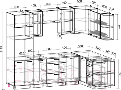 Кухонный гарнитур Интерлиния Мила Gloss 1.68x2.6 правая