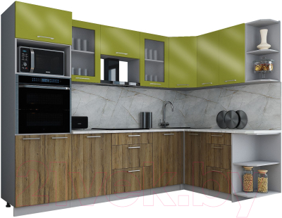 Кухонный гарнитур Интерлиния Мила Gloss 1.68x2.8 правая - фото