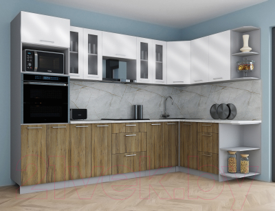 Кухонный гарнитур Интерлиния Мила Gloss 1.68x3.0 правая