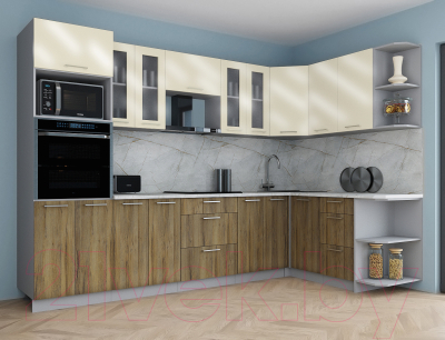 Кухонный гарнитур Интерлиния Мила Gloss 1.68x3.0 правая