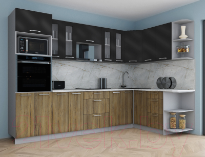 Кухонный гарнитур Интерлиния Мила Gloss 1.68x3.0 правая