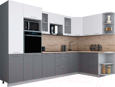 Кухонный гарнитур Интерлиния Мила Gloss 1.68x3.2 правая - фото