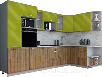 Кухонный гарнитур Интерлиния Мила Gloss 1.68x3.2 правая - фото