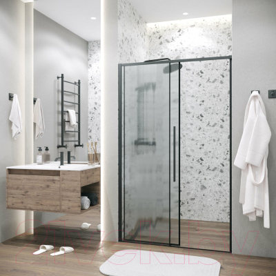 Душевая дверь Grossman Galaxy 110x195 / 100.K33.01.110.21.02 (черный матовый/стекло шиншилла)