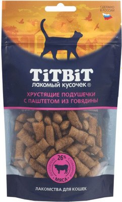 Лакомство для кошек TiTBiT Хрустящие подушечки с паштетом из говядины / 25321 - фото