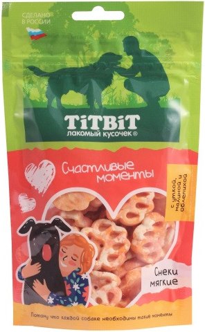 Лакомство для собак TiTBiT Снеки мягкие с уткой, малиной и облепихой / 25758 - фото