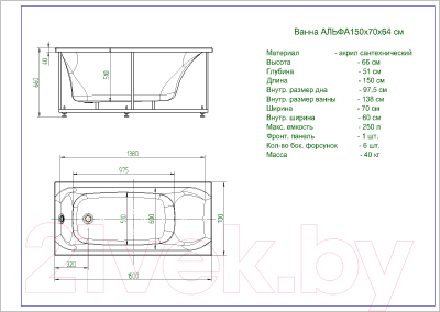 Ванна акриловая Aquatek Альфа 150x70 L (с экраном)