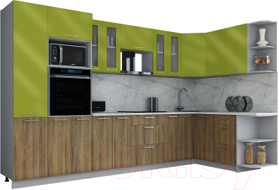 Кухонный гарнитур Интерлиния Мила Gloss 1.68x3.4 правая - фото