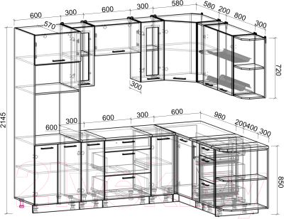 Кухонный гарнитур Интерлиния Мила Gloss 1.88x2.4 правая