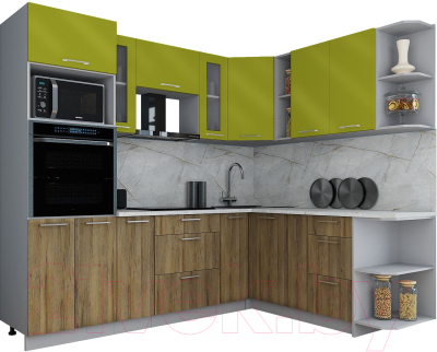 Кухонный гарнитур Интерлиния Мила Gloss 1.88x2.4 правая - фото