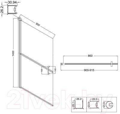 Стеклянная шторка для ванны Niagara NG-08-90 90x40