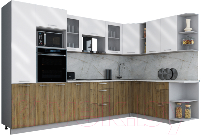 Кухонный гарнитур Интерлиния Мила Gloss 1.88x3.2 правая - фото