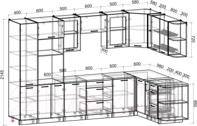 Кухонный гарнитур Интерлиния Мила Gloss 1.88x3.2 правая