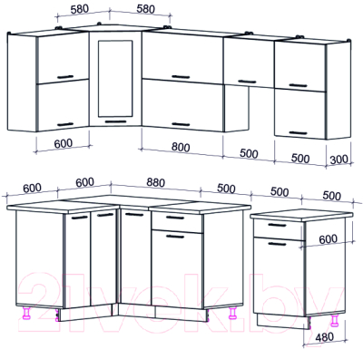 Кухонный гарнитур Интерлиния Мила Gloss 50-12x24