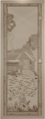 Стеклянная дверь для бани/сауны Doorwood Хамам Банька в лесу 70x190 / DW00594 (бронза матовый) - фото
