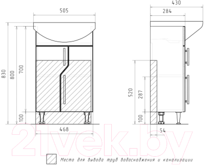 Тумба с умывальником Volna Bruno 50.2D Рива 50 (напольная)
