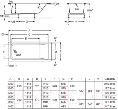 Ванна акриловая Roca Easy 150x70 / ZRU9302904