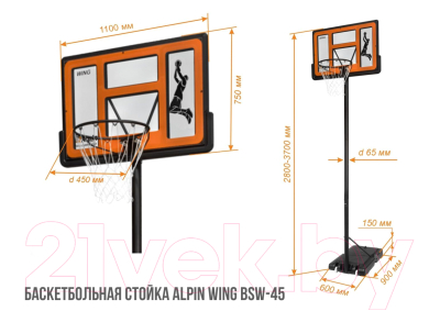 Баскетбольный стенд Alpin Wing BSW-45 / BSB-21