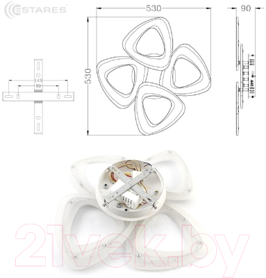 Люстра Estares Room 80W 4TR-APP-530x530x90-WHITE/WHITE-220-IP20