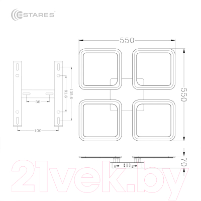 Люстра Estares Sonne 120W 4S-APP-550x550x70-WHITE/WHITE-220-IP20