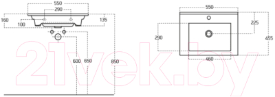 Тумба с умывальником Гамма Р23оФ8 У-55 Атриа-9055