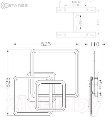 Люстра Estares Sonne 90W 4S-APP-525x525x110-WHITE/WHITE-220-IP20