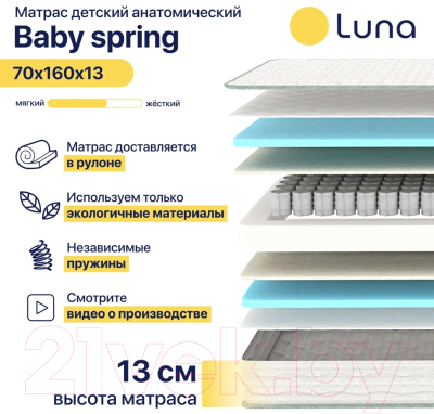 Детский матрас Luna Baby Spring 70x160
