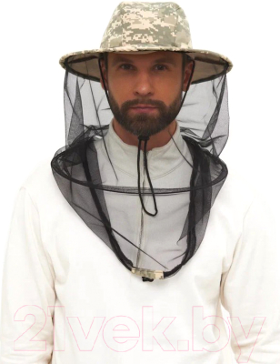 Накомарник для охоты и рыбалки Huntsman Антигнус c кольцом Смесовая Светлый пиксель 128/2 - фото