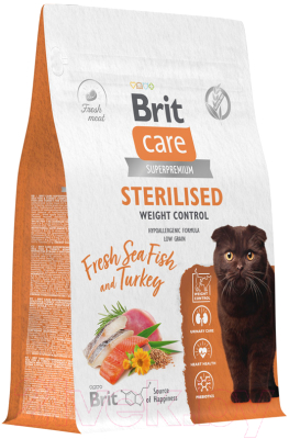 Сухой корм для кошек Brit Care Cat Sterilised Weight Control с рыбой и индейкой / 5066223 - фото
