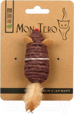 Игрушка для кошек Mon Tero Eco Мышь с перьями с кошачьей мятой / 51496 - фото