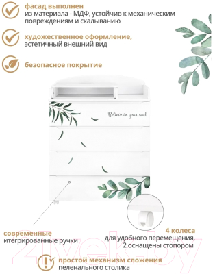 Комод пеленальный INDIGO Green Line с узким пеленальным столиком