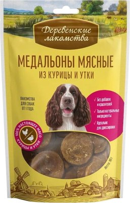 Лакомство для собак Деревенские лакомства Медальоны мясные из курицы и утки - фото