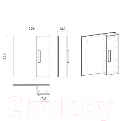 Шкаф с зеркалом для ванной Grossman Нео 60 / 206022