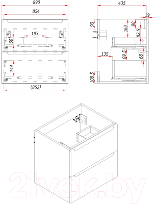 Тумба под умывальник ЗОВ Дион 90 / D90LAFM7015MKV5-KP13W