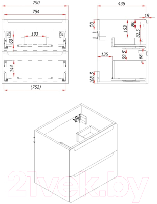 Тумба под умывальник ЗОВ Дион 90 / D90LHO0M7015МKV5-KP13W