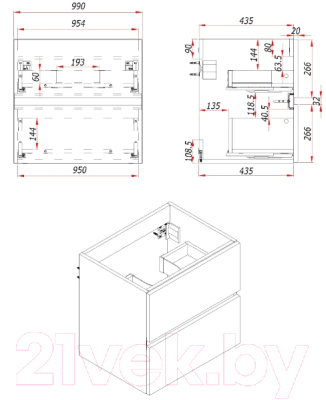 Тумба с умывальником ЗОВ Лира 100 / L100MW0MWGVA-OL100