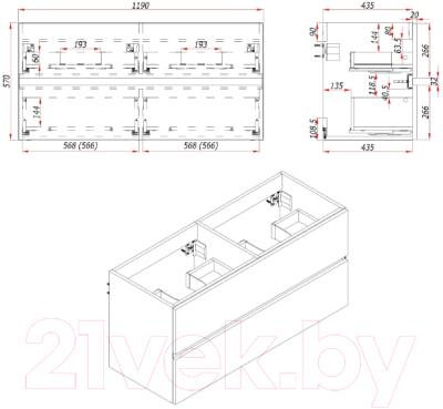 Тумба под умывальник ЗОВ Лира 120 / L120MW0MWGVA-KP13W