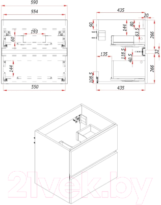 Тумба под умывальник ЗОВ Лира 60 / L60MWFMLGVG-KP13W